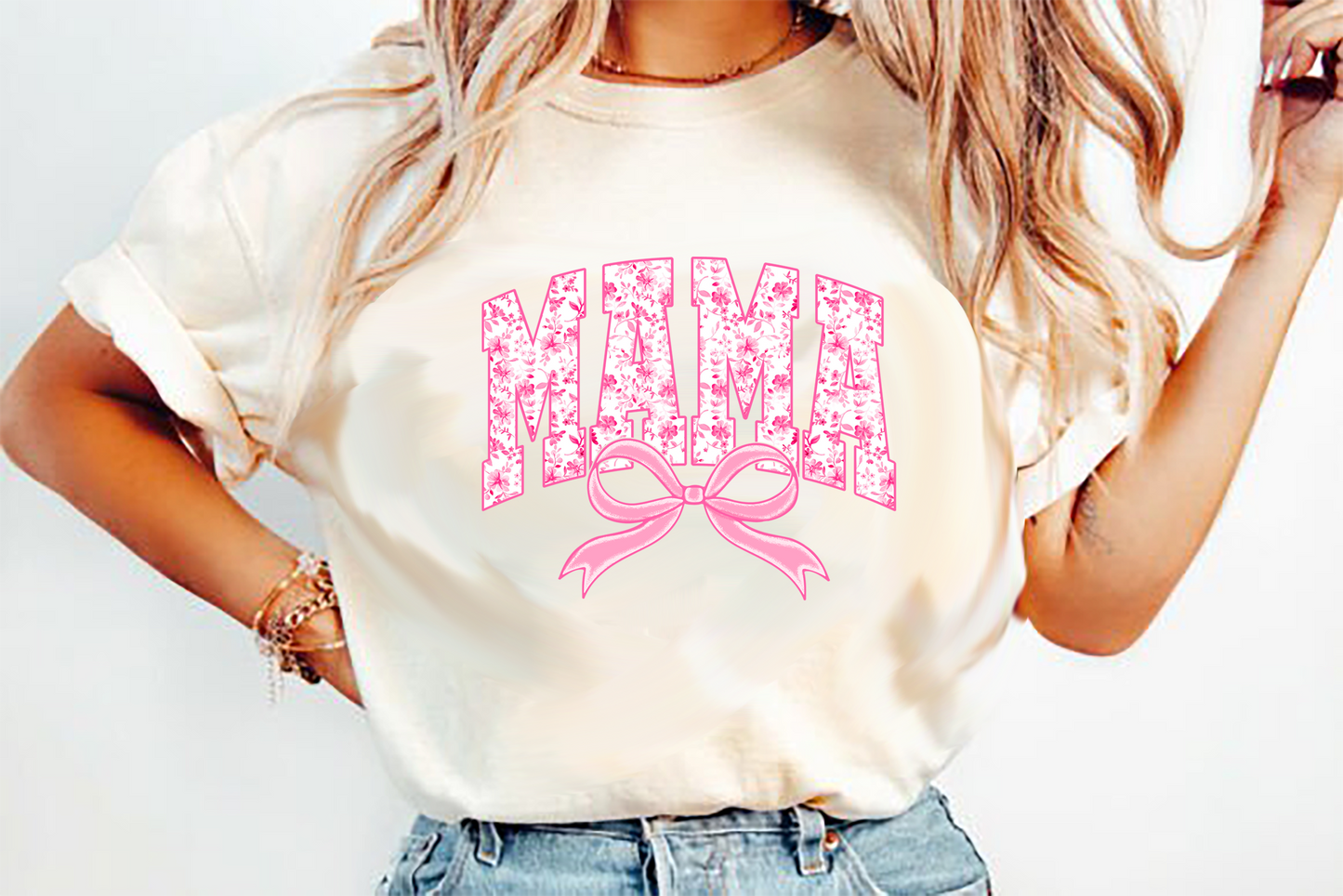 MAMA pink floral bow (1) DTF Transfer Design