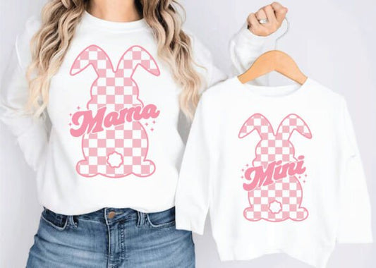 Pink Checkered Bunnies Mama and Mini DTF Transfer Design CF