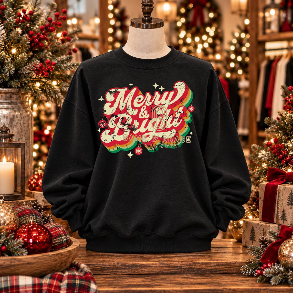 Merry and Bright Retro DTF Transfer Design
