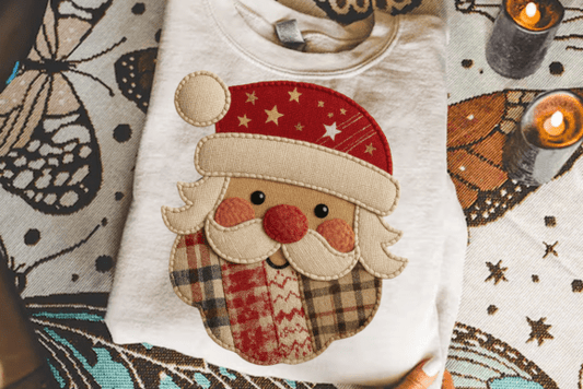 Santa patchwork with stars on hat DTF Transfer Design