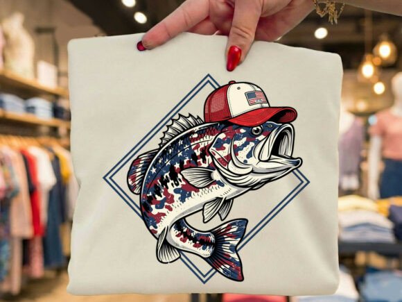 Patriotic Bass Fishing camo DTF Transfer Design