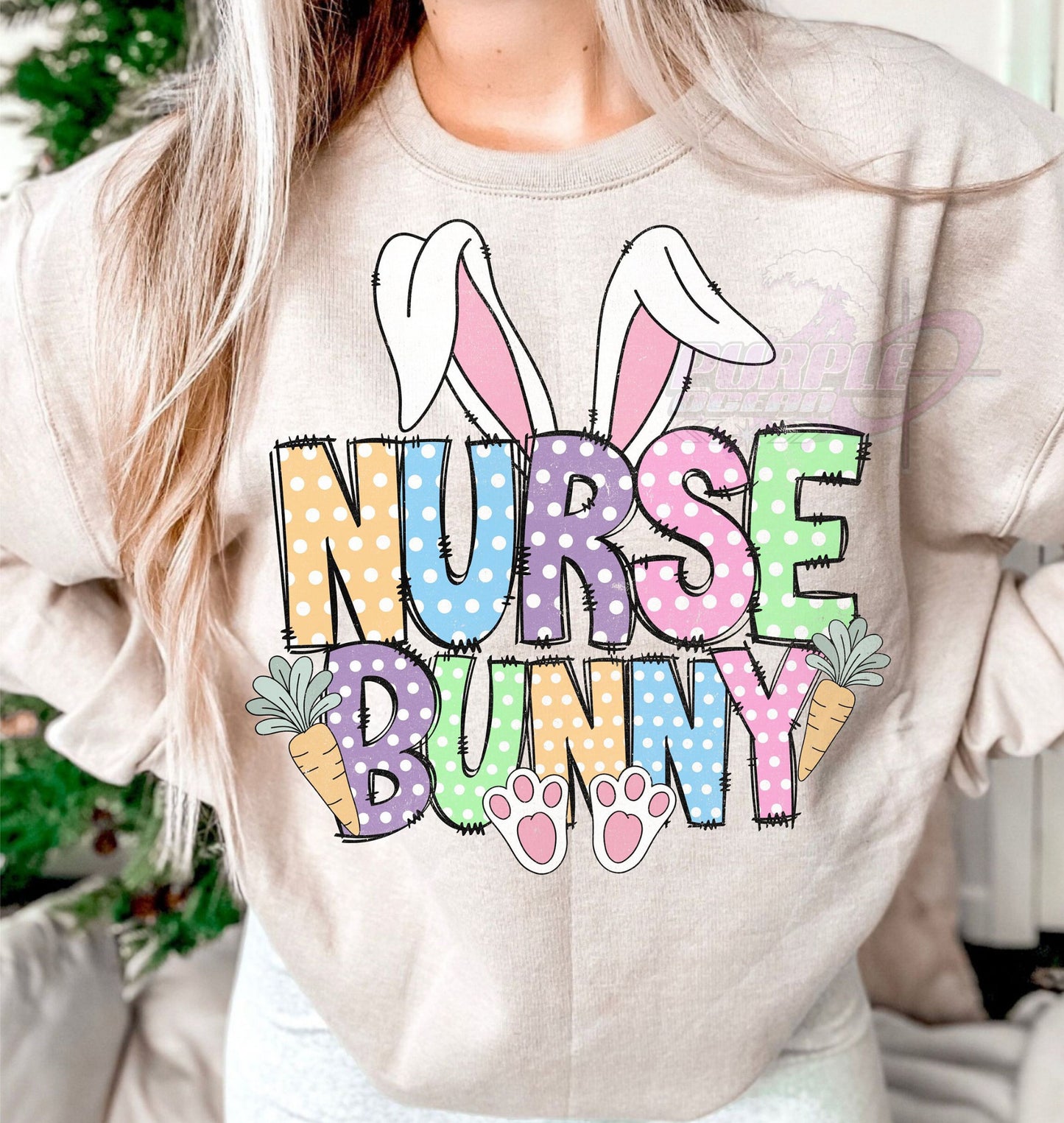 Nurse Bunny Doodle Letters DTF Transfer Design