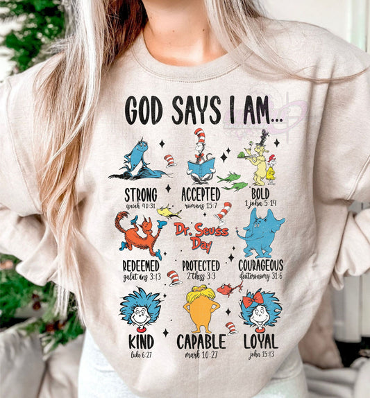 God Says I am...Dr.Suess DTF Transfer Design