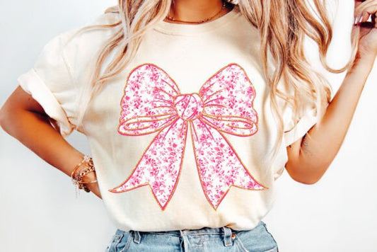 Pink Floral Coquette Bow DTF Transfer Design CF