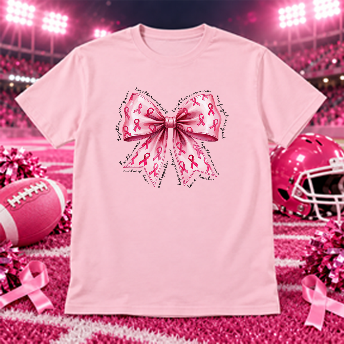 Pink Bow Breast Cancer together we DTF Transfer Design