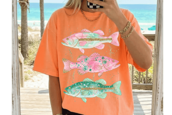 Preppy Fish Bass Coastal Beach DTF Transfer Design