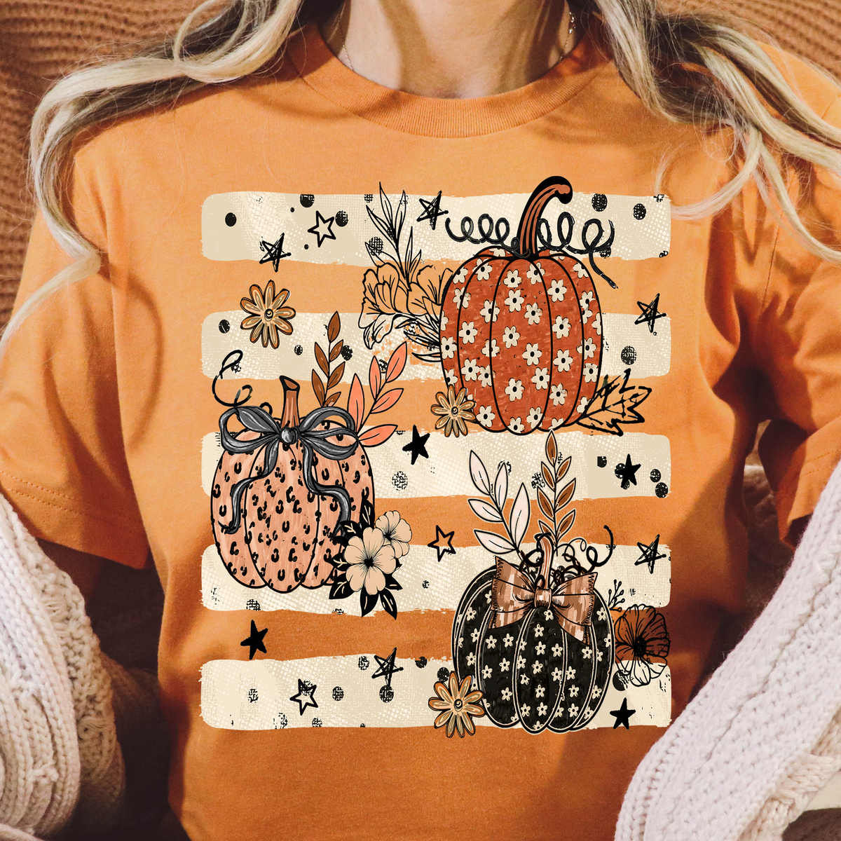 Pumpkin boho stripes DTF Transfer Design