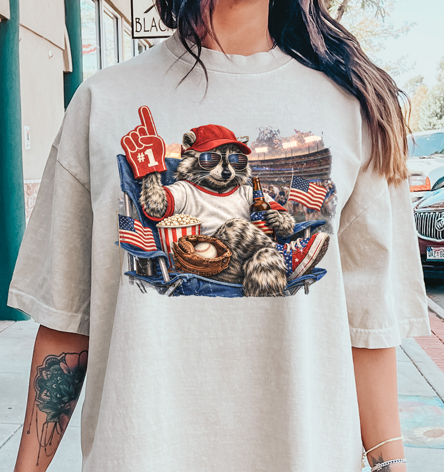 Red White and Raccoon DTF Transfer Design