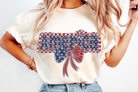 America Coquette American Flag Bow DTF Transfer Design CF