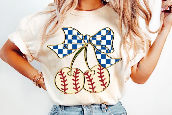 Retro Baseball Cherries with bow DTF Transfer Design CF
