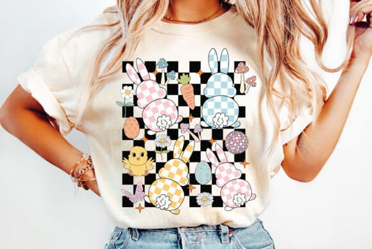 Easter Bunny retro checkered DTF Transfer Design CF
