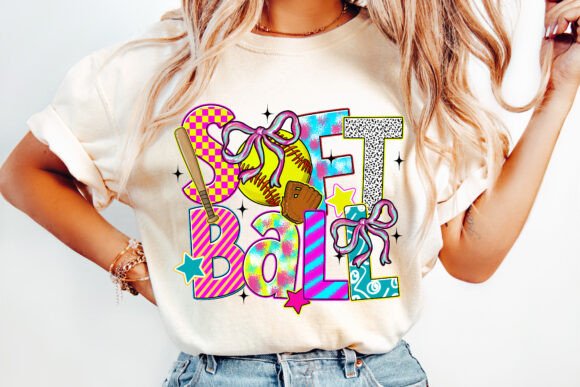 Retro Softball coquette word art DTF Transfer Design CF