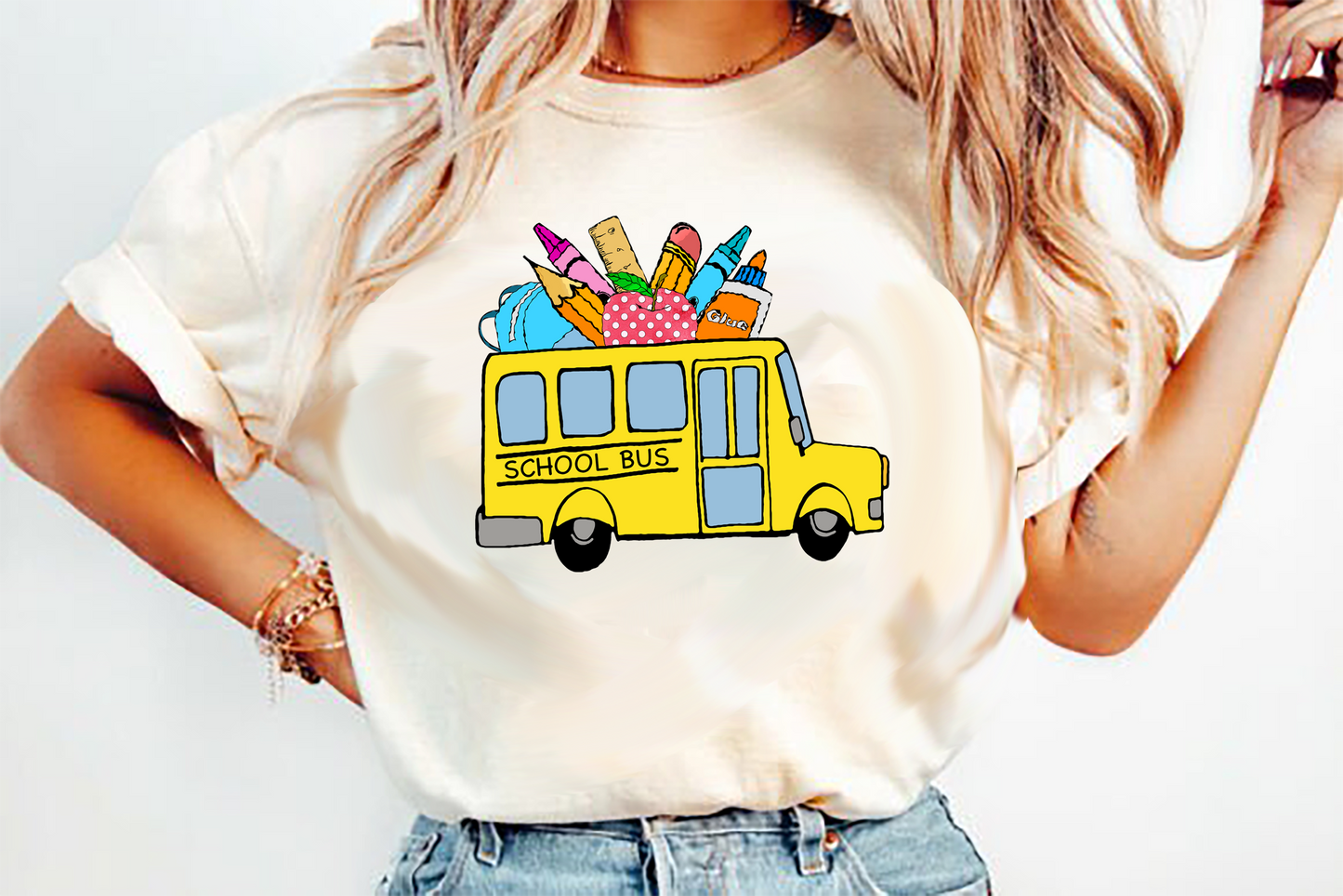 SCHOOL BUS with supplies DTF Transfer Design