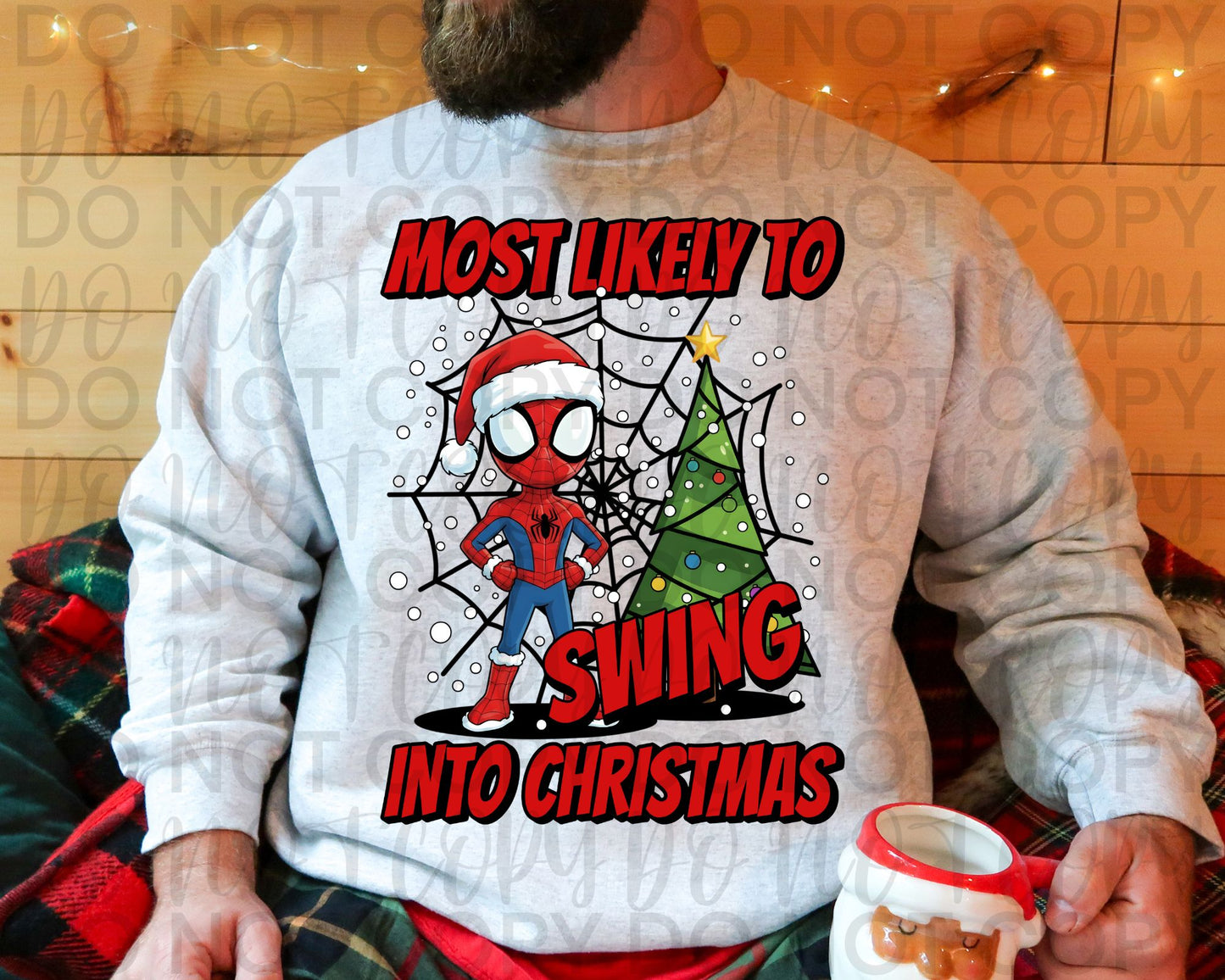 Most Likely to Swing into Christmas Spidey DTF Transfer Design SS
