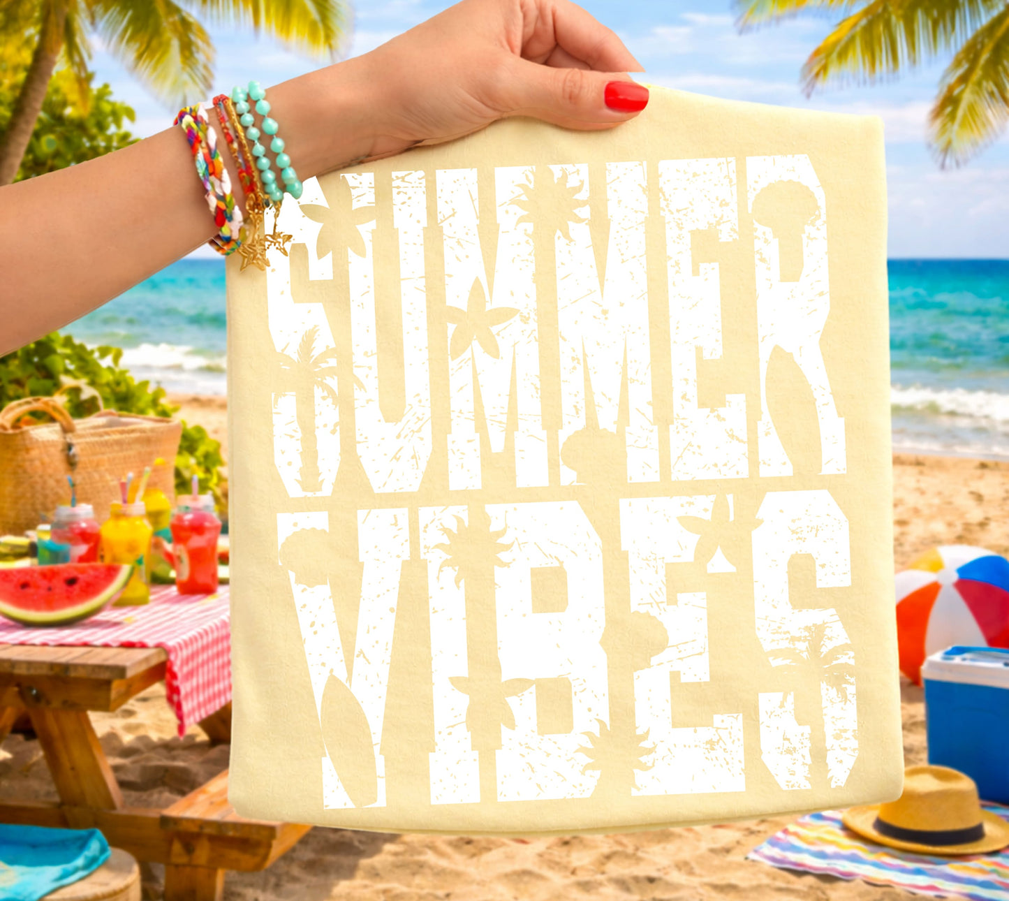 SUMMER VIBES white grunge DTF Transfer Design