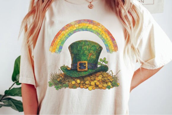St. Patrick's Day Rainbow and Gold Hat DTF Transfer Design CF