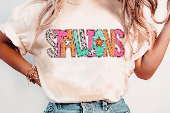 Stallions doodle word art DTF Transfer Design CF