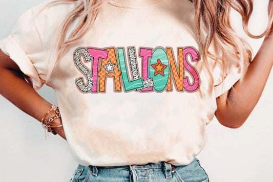 Stallions doodle word art DTF Transfer Design CF