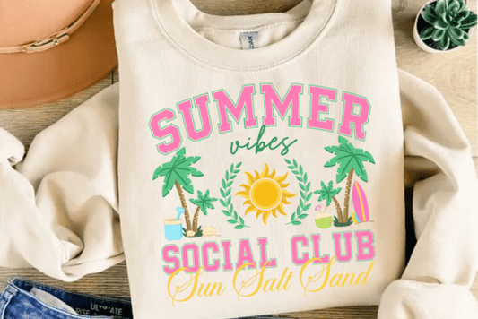 Summer Vibes Social Club Sun Salt Sand DTF Transfer Design CF