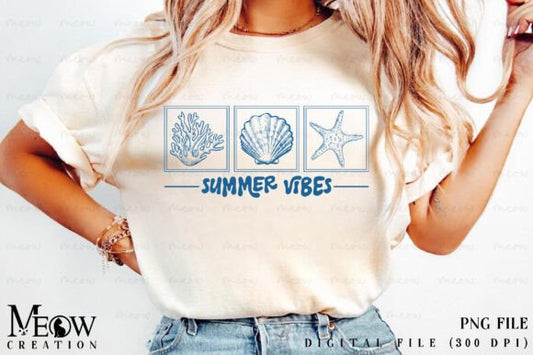 Summer Vibes Sea Shells DTF Transfer Design CF