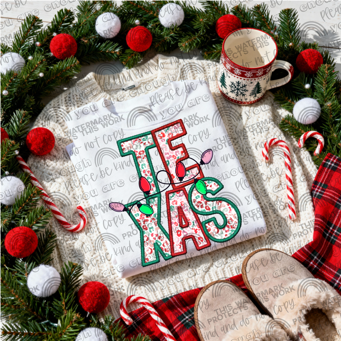 State Christmas lights DTF Transfer Design SMB