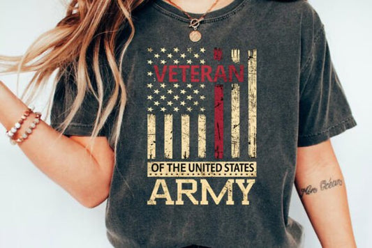 U.S Army Veteran Red Line American Flag DTF Transfer Design CF