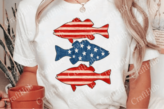 Patriotic Fish Trio stacked DTF Transfer Design