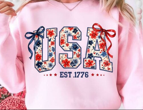 USA coquette bow floral DTF Transfer Design