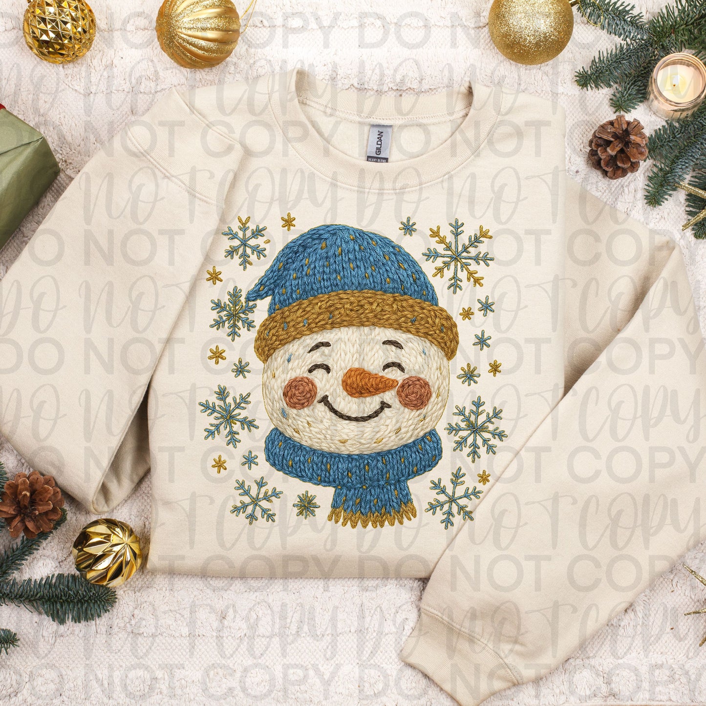 Yarn Snowman head with hat and scarf DTF Transfer Design SS