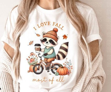 I Love Fall most of all Raccoon  DTF Transfer Design