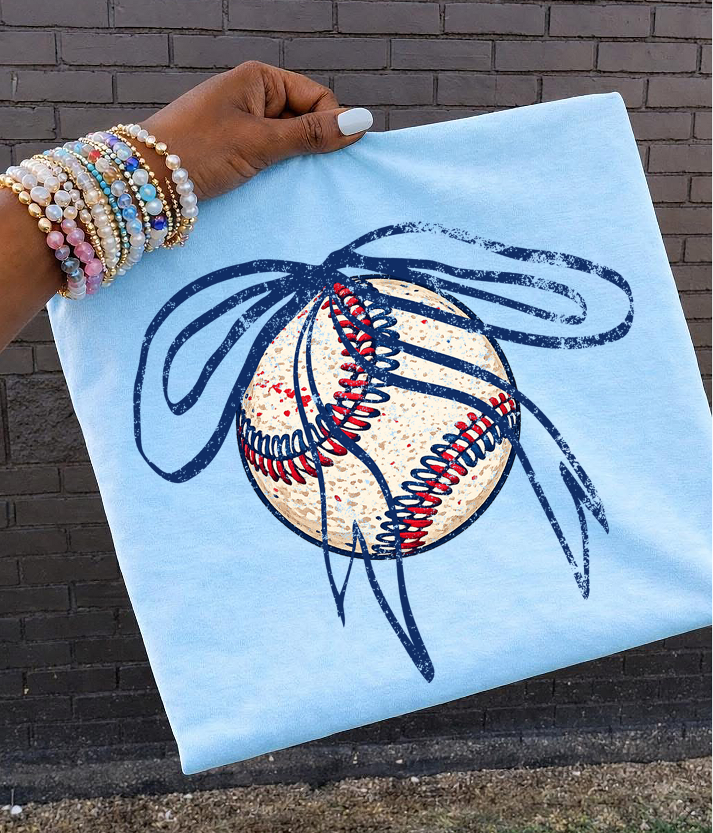 Baseball blue bow grunge DTF Transfer design