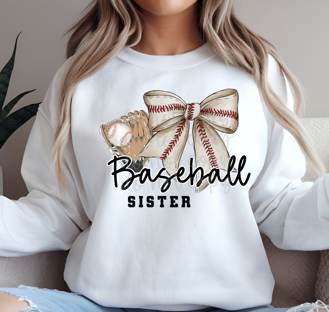 Baseball Sister glove and bow DTF Transfer Design