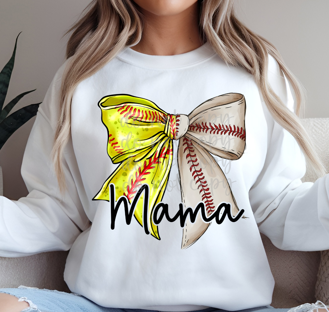 Mama baseball and softball bow DTF Transfer Design