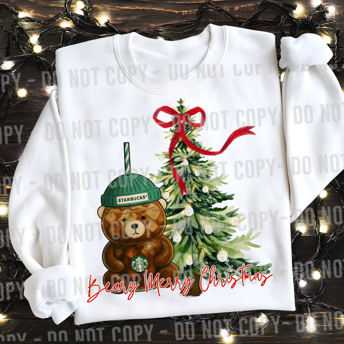 Beary Merry Christmas tree red bow DTF Transfer Design