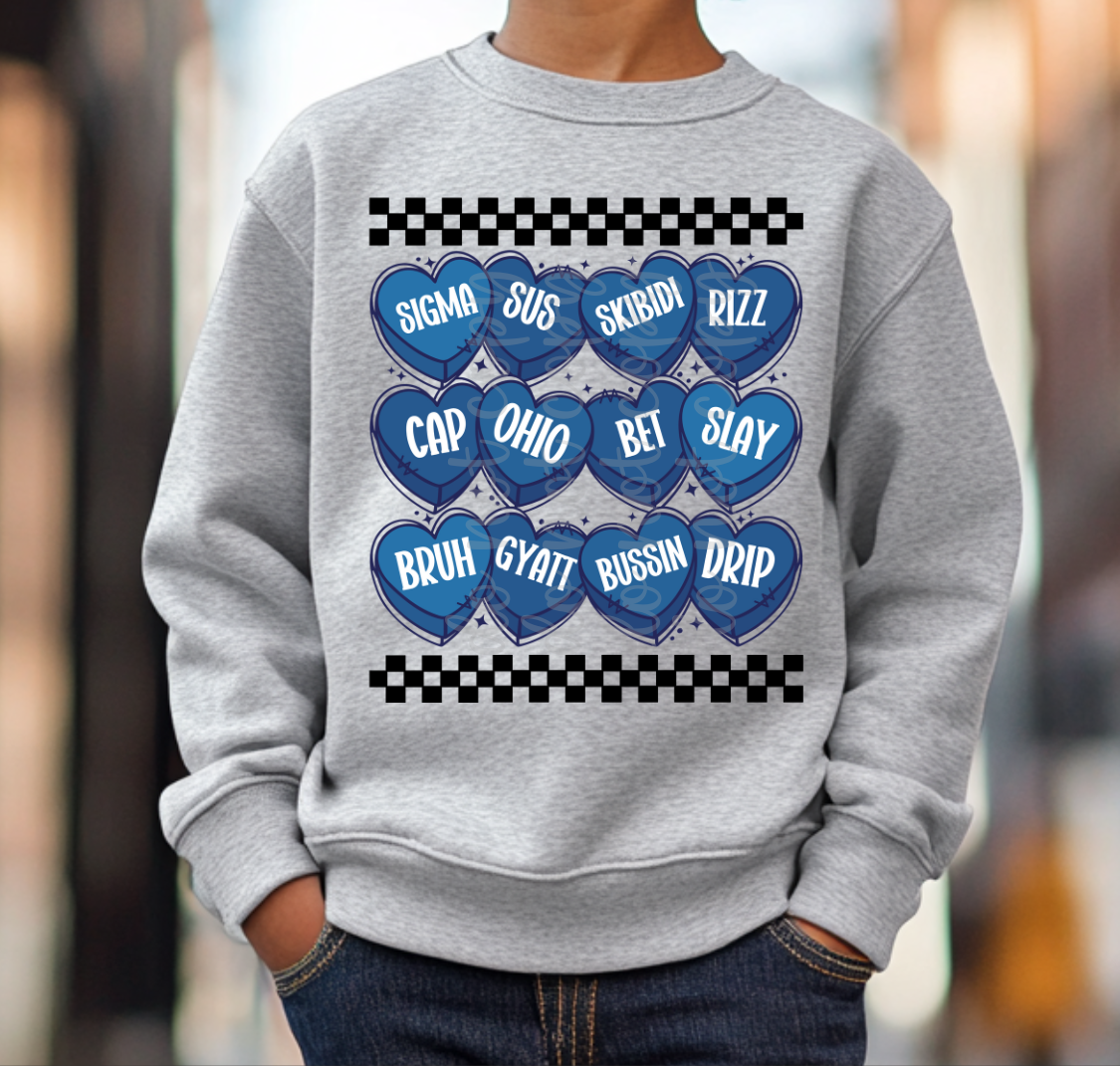 Skibidi Rizz etc hearts checkered stacked pink or blue DTF Transfer Design