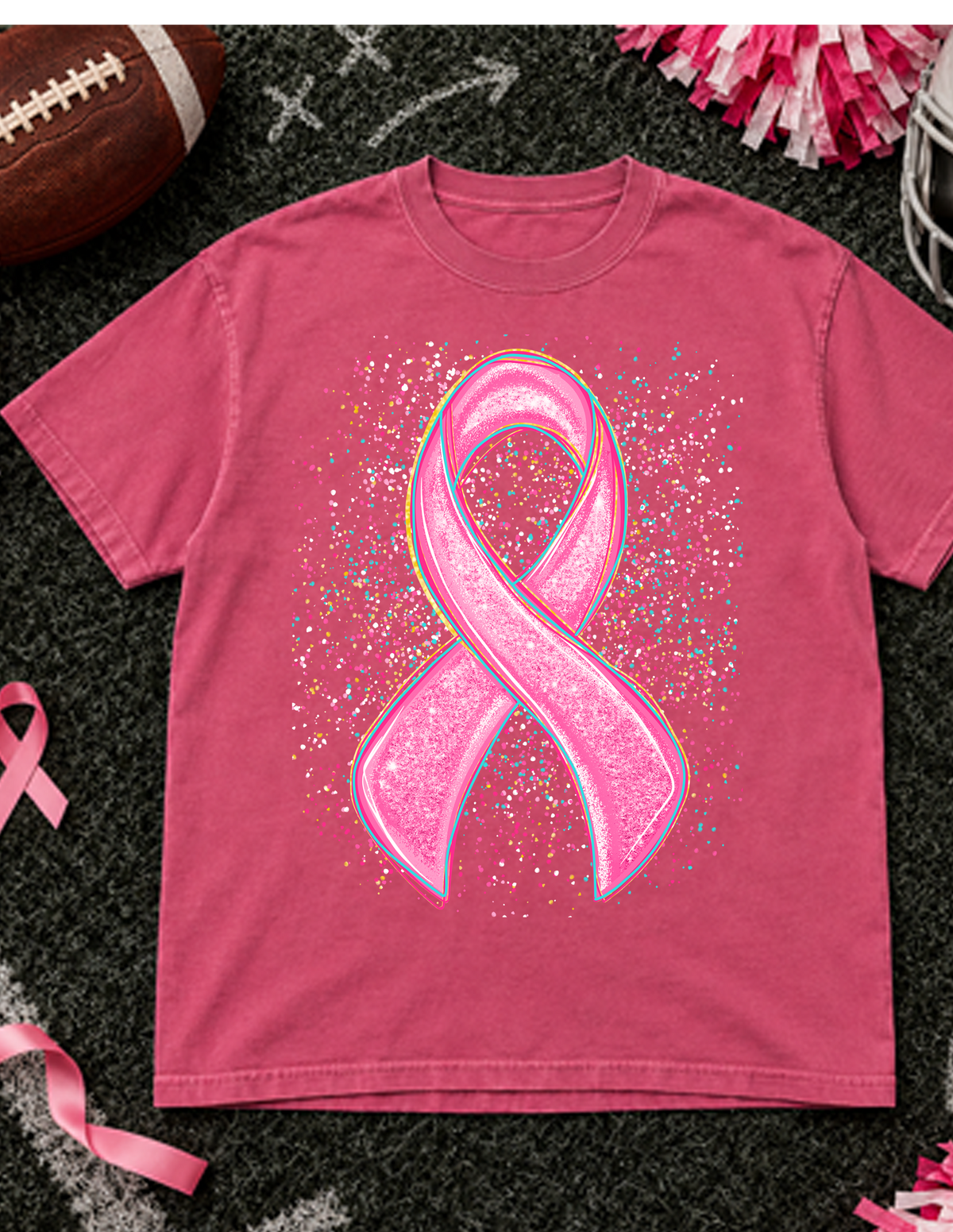 breast cancer paint splatter ribbion DTF Transfer Design