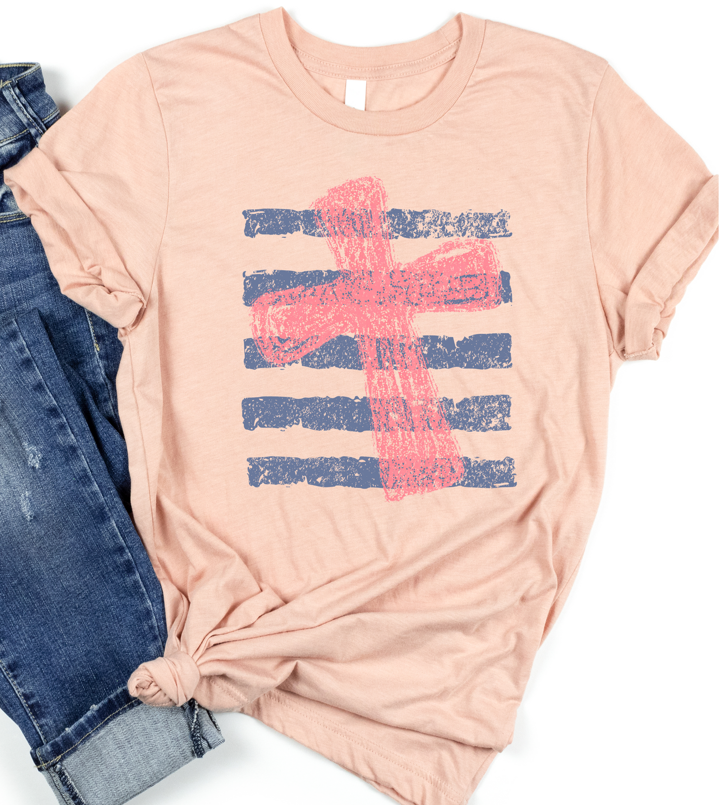 Bright summer cross stripes blue coral DTF Transfer Design