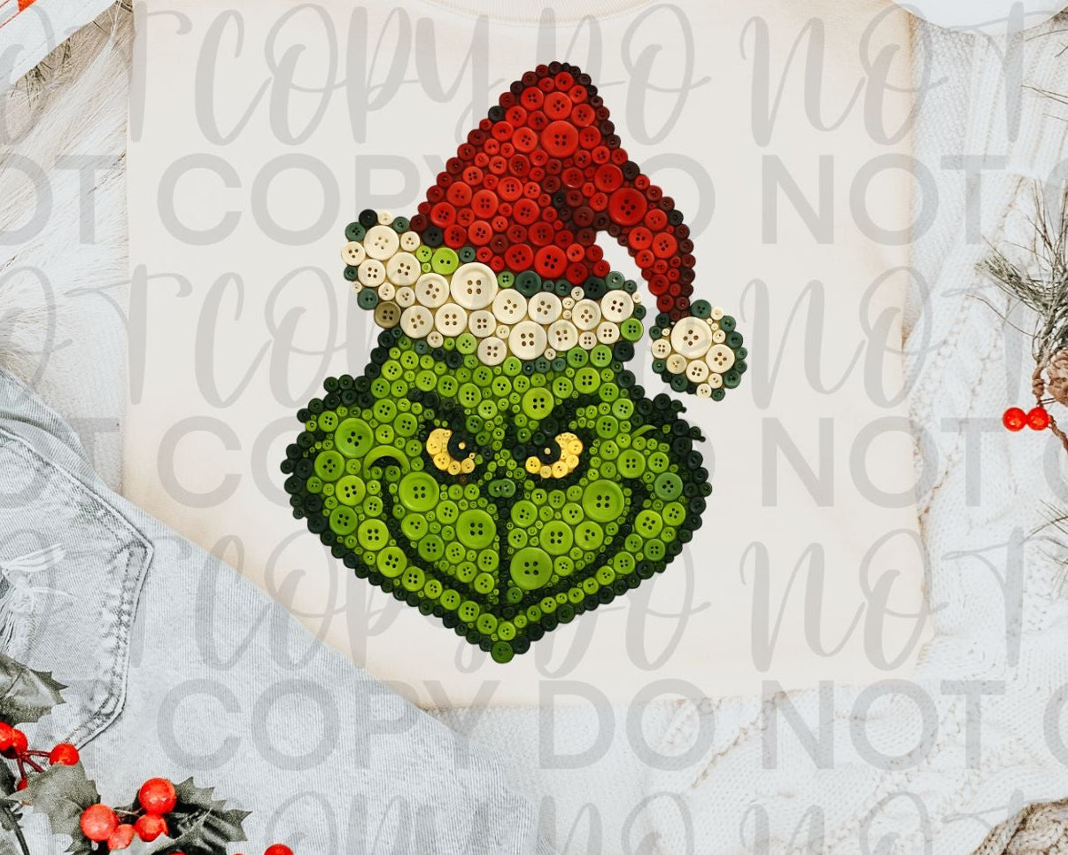 Button Grinch DTF Transfer Design SS