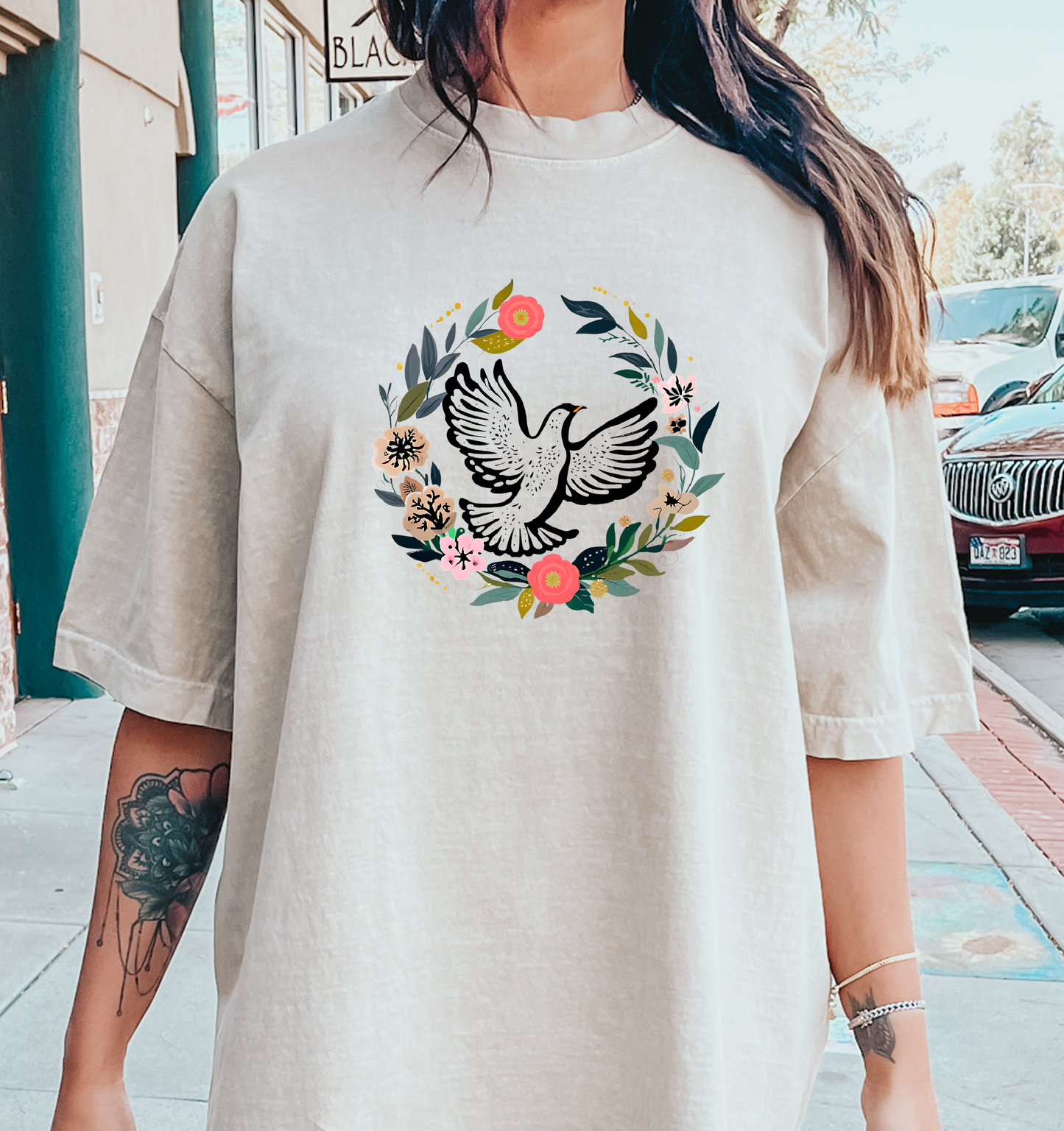 Dove Flower Circle DTF Transfer Design