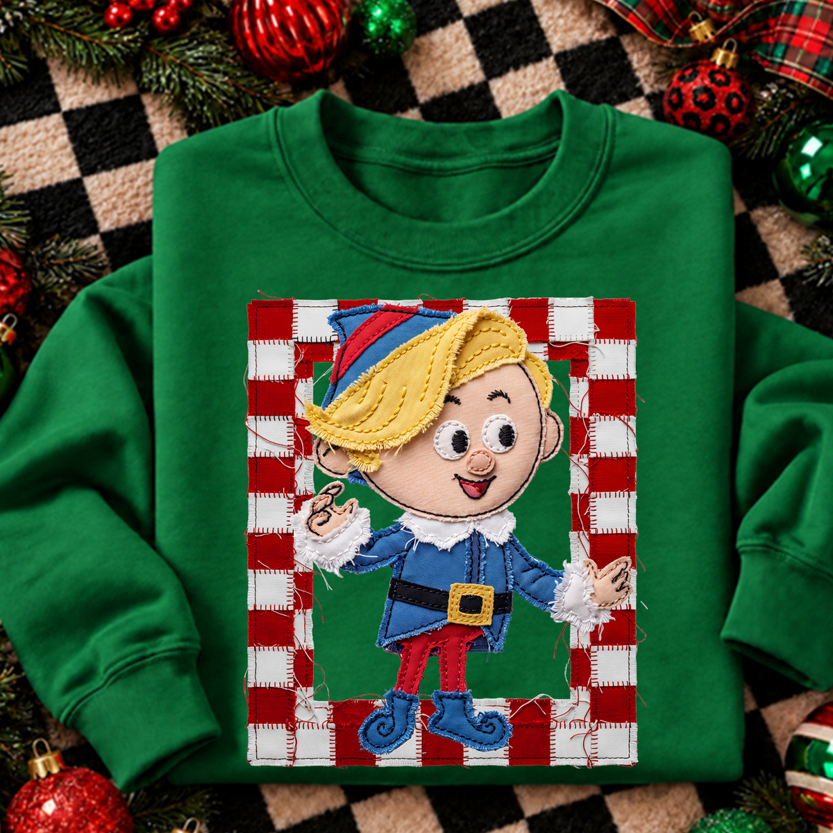 elf stitched rudolph DTF Transfer Design