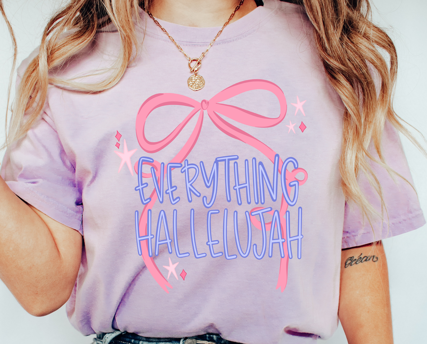 Everything Hallelujah pink bow DTF Transfer Design