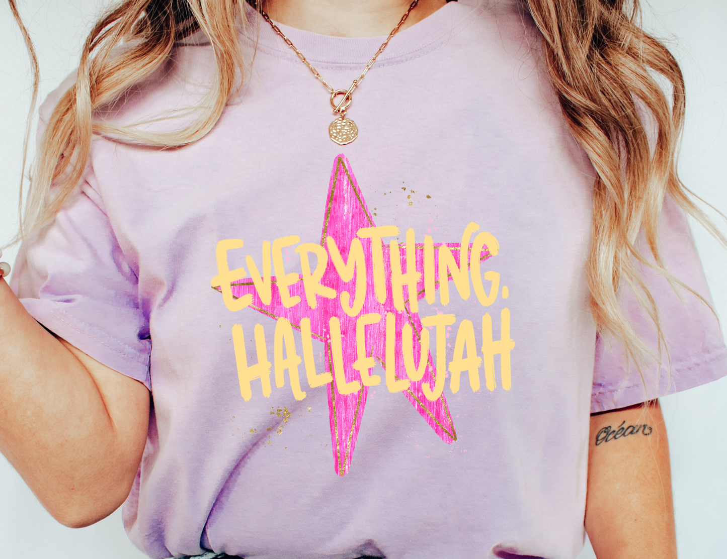 Everything Hallelujah pink stars DTF Transfer Design