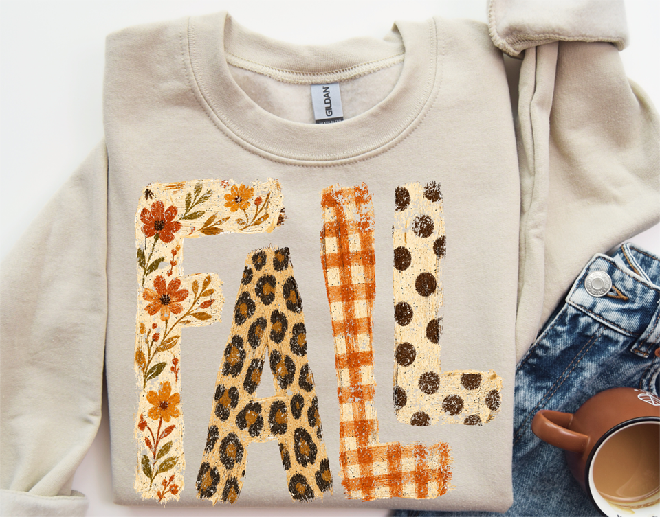 fall flora cheetah plaid and dots DTF Transfer Design