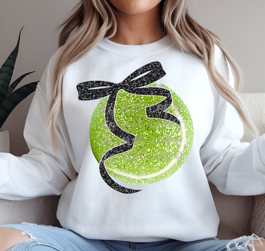Faux glitter tennis ball black bow DTF Transfer Design