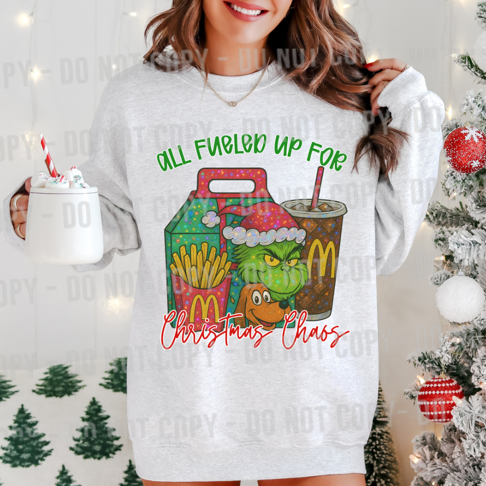 All fueled up for Christmas Chaos DTF Transfer Design
