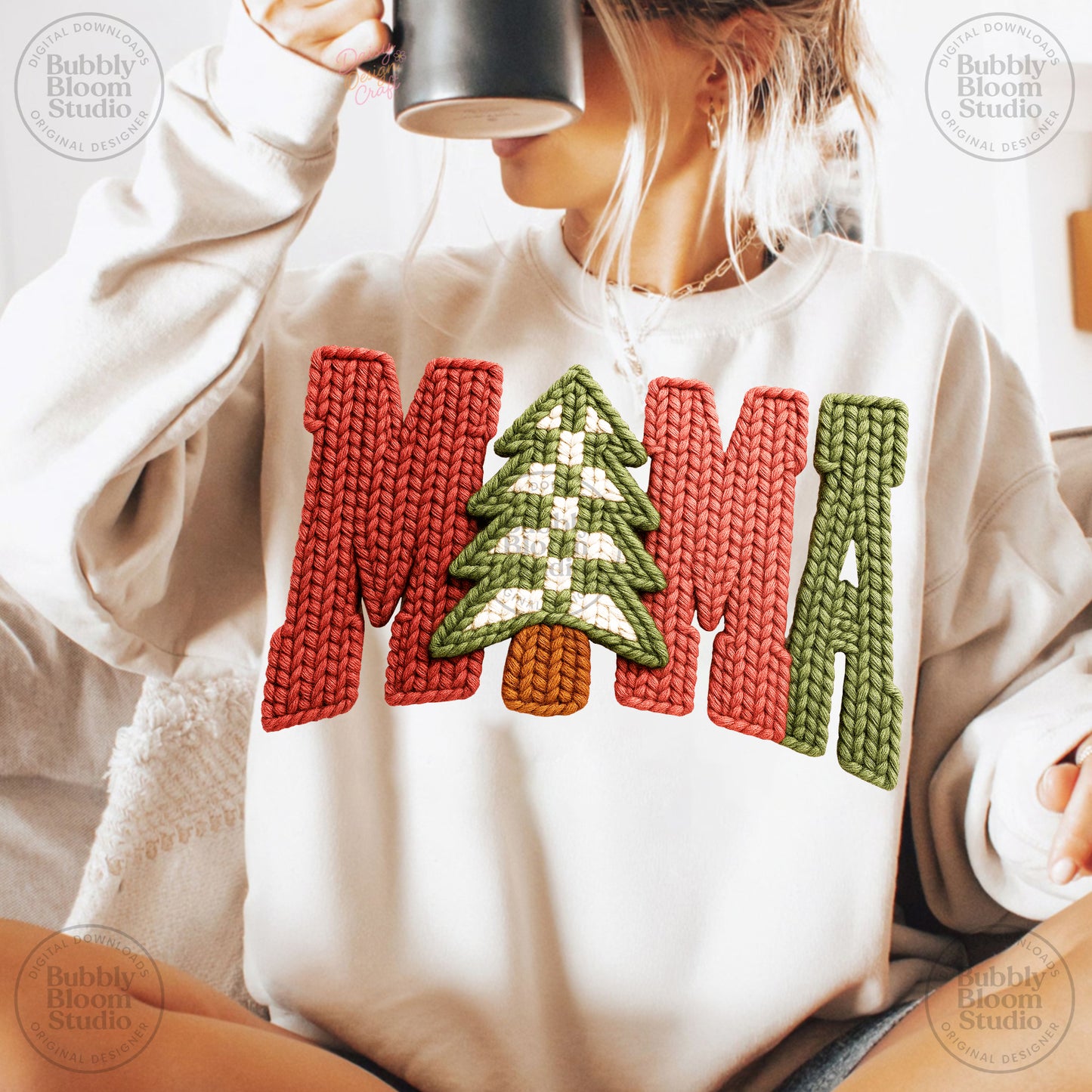 mama Christmas tree yarn DTF Transfer Design