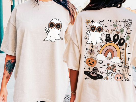 Groovy Halloween Ghost Boo Rainbow DTF Transfer Design