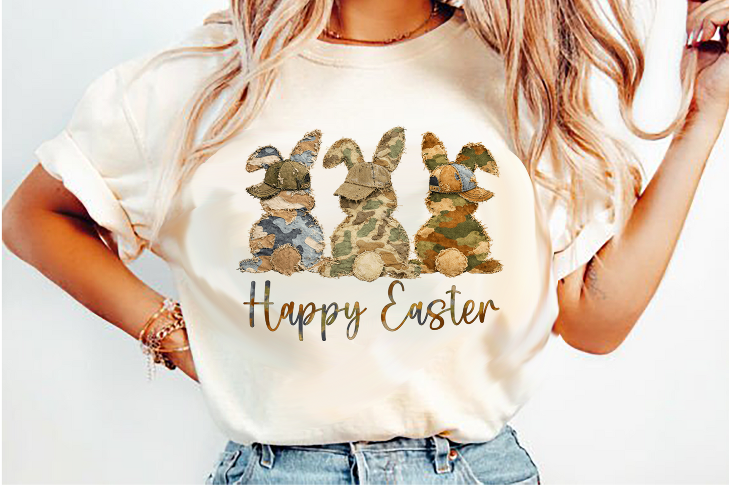 happy easter 3 bunny camo DTF Transfer Design