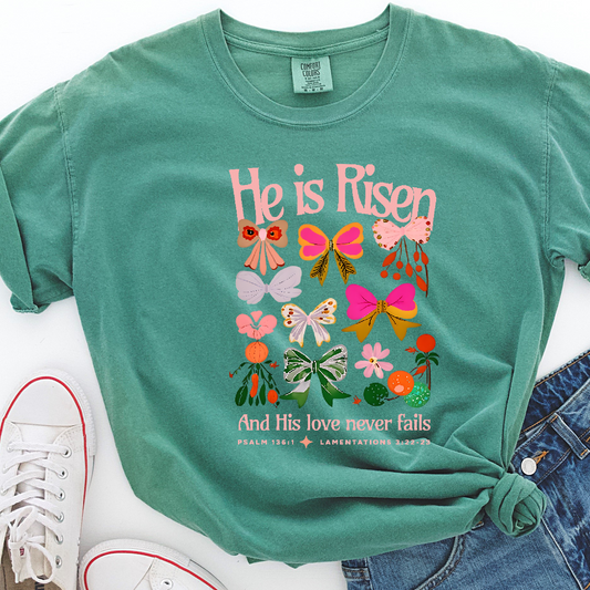 He is Risen and His love never fails bows DTF Transfer Design