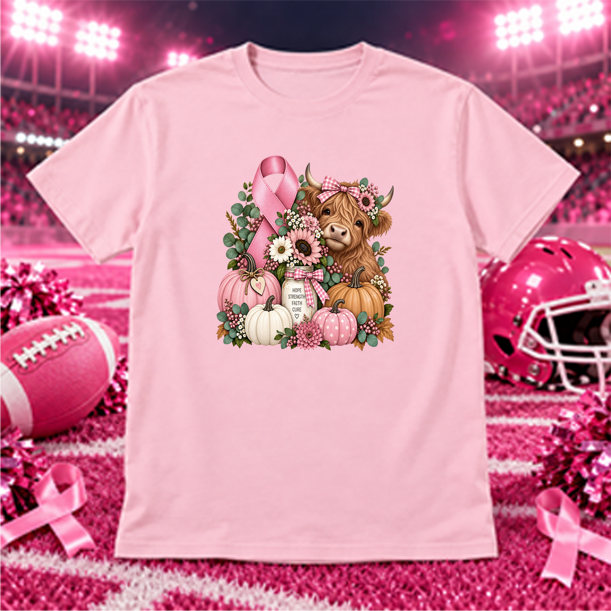 highland cow breast cancer awareness DTF Transfer Design